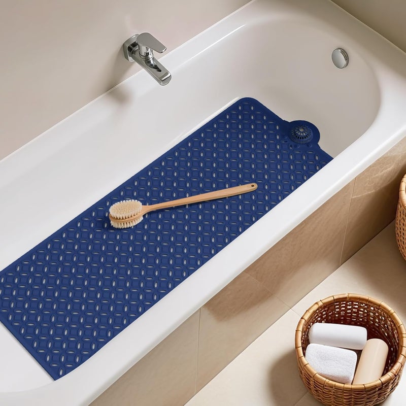 OTHWAY Bath Mat for Tub Non Slip: 39" X 17" Long Bathtub Mat with Hair Catcher│Big Drain Holes Shower Mats for Inside Shower│Machine Washable (Navy Blue) - Image 2